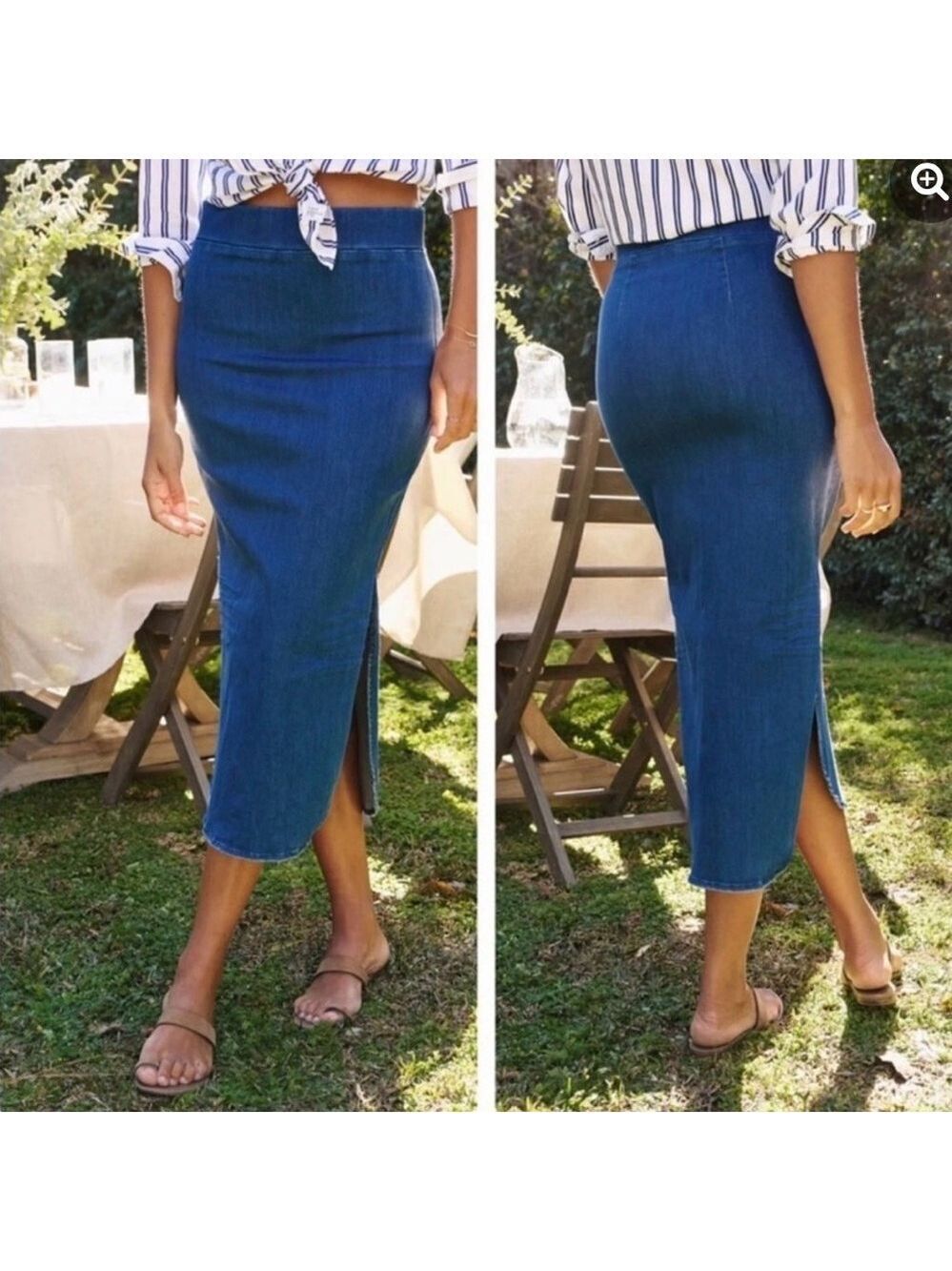 NWT Frank & Eileen Unforgettable Skirt SZ L Stretch Distress Wash Navy Blue